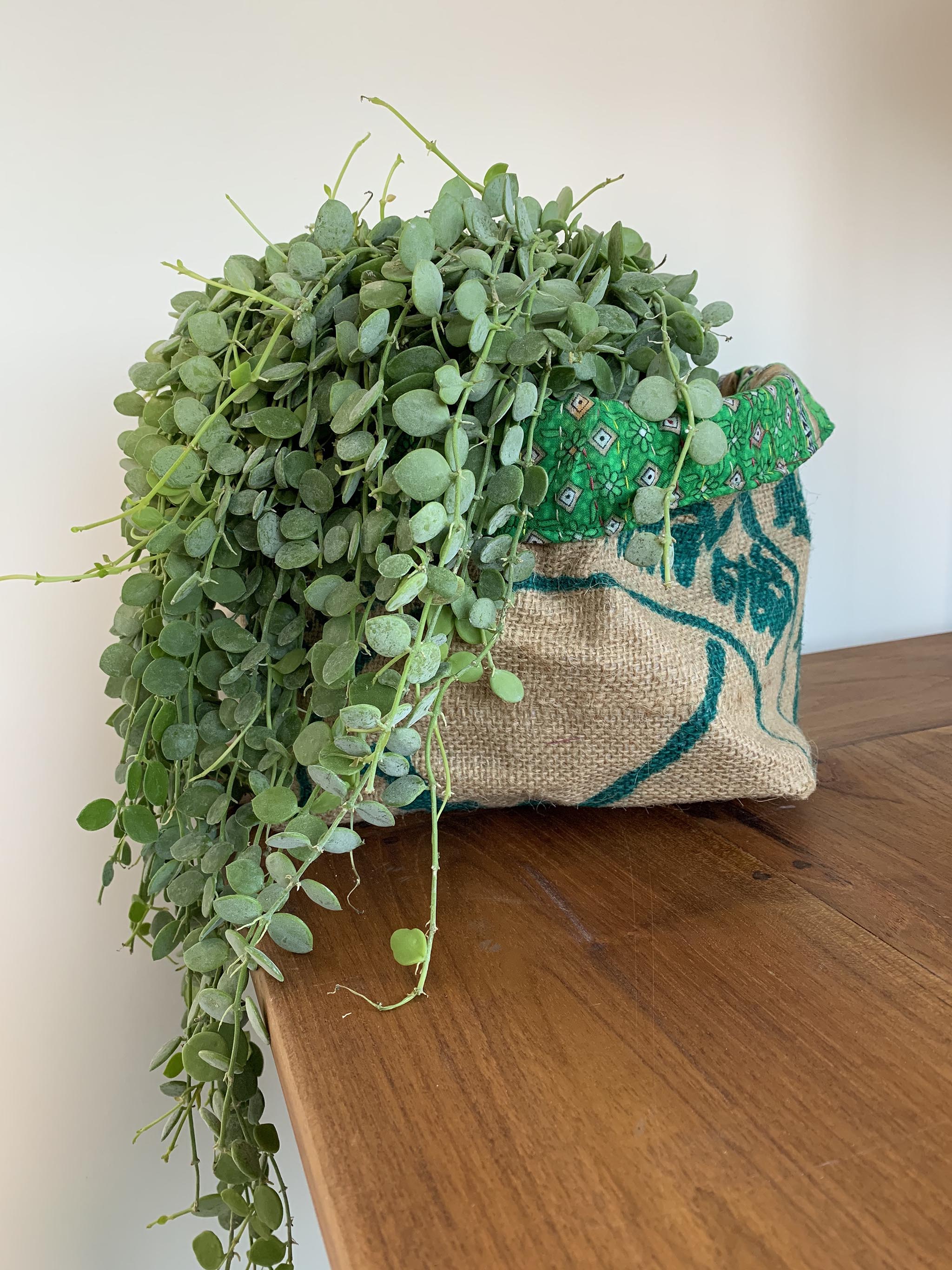 Vintage Kantha Jute Basket - Green