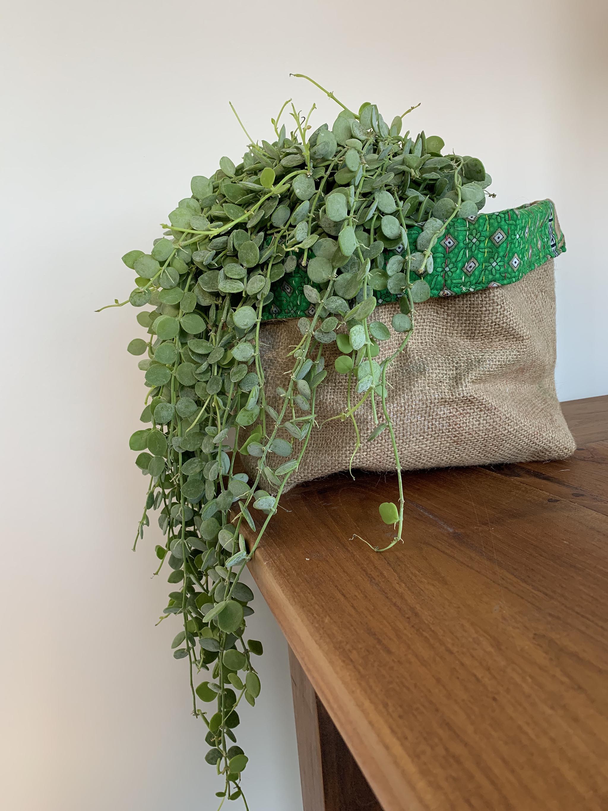 Vintage Kantha Jute Basket - Green