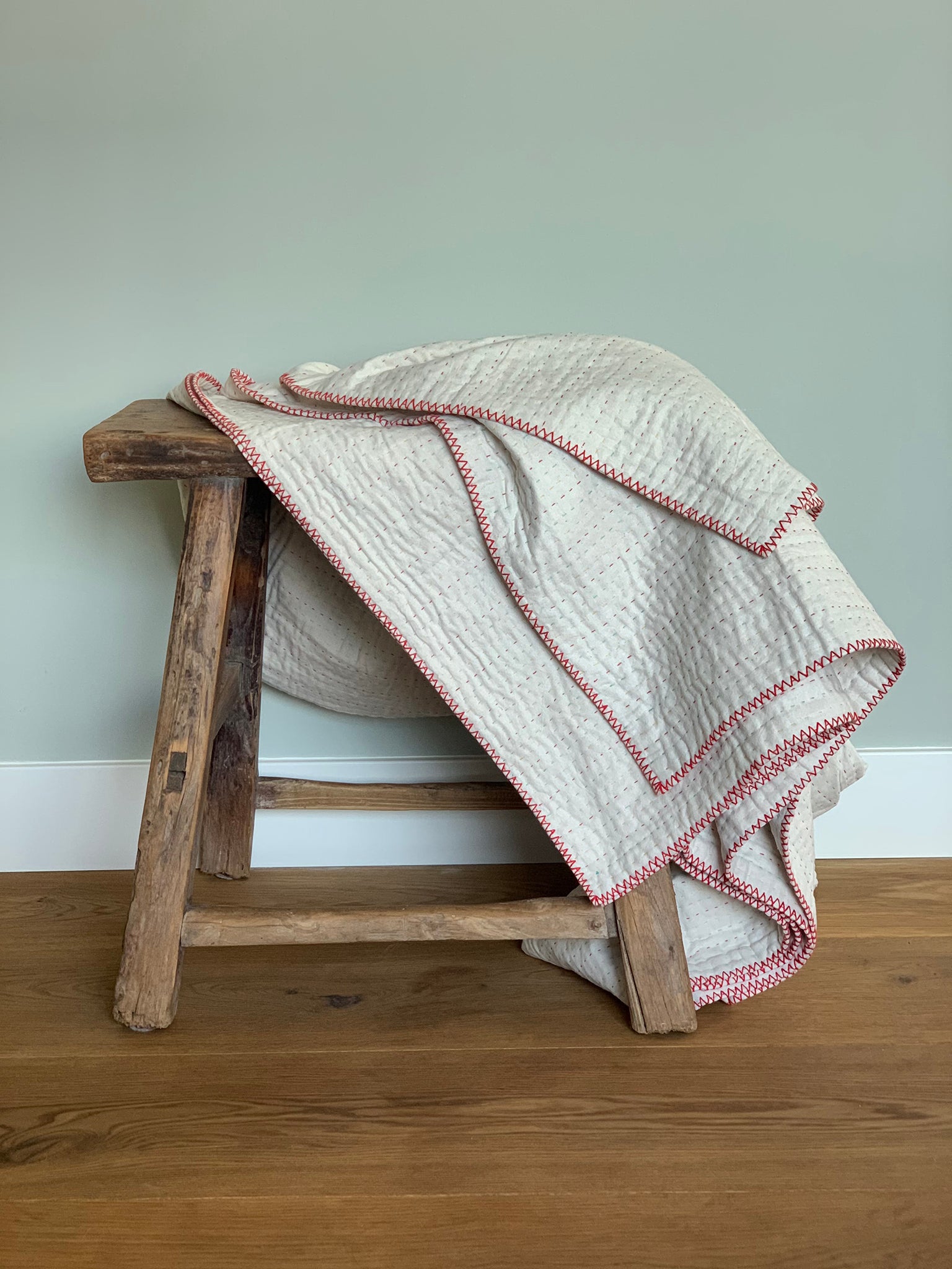 Large Natural Kantha - Red / Yellow / Green