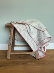 Large Natural Kantha - Red / Yellow / Green