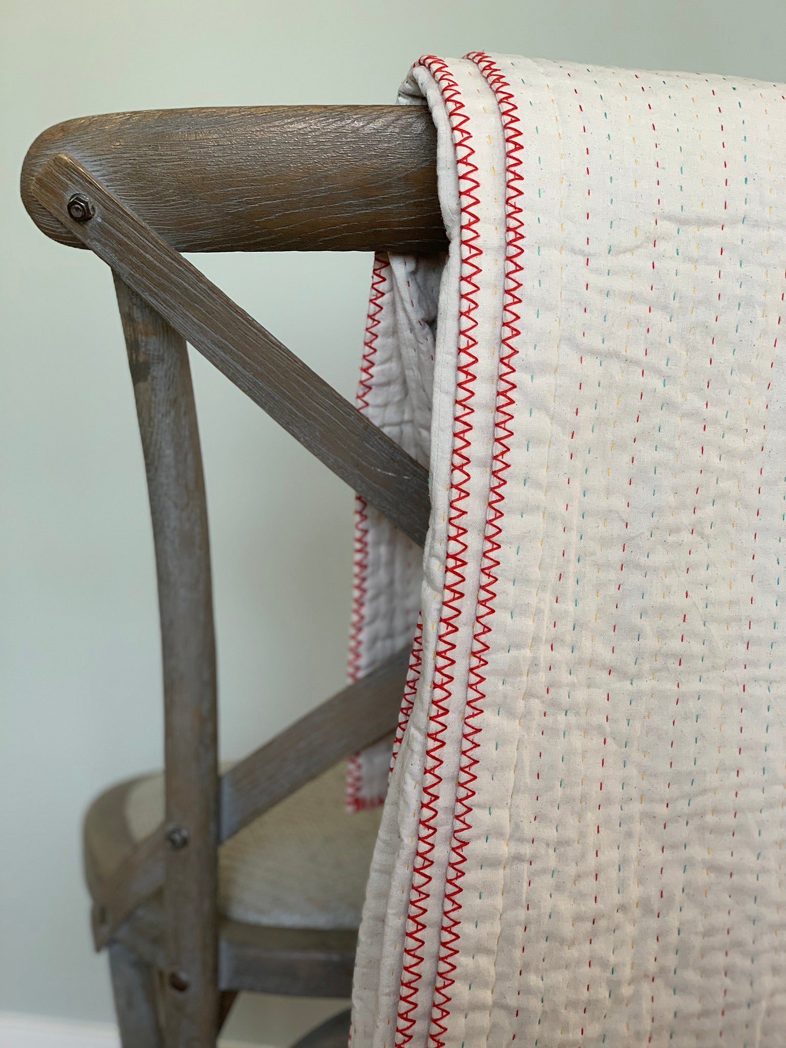 Large Natural Kantha - Red / Yellow / Green