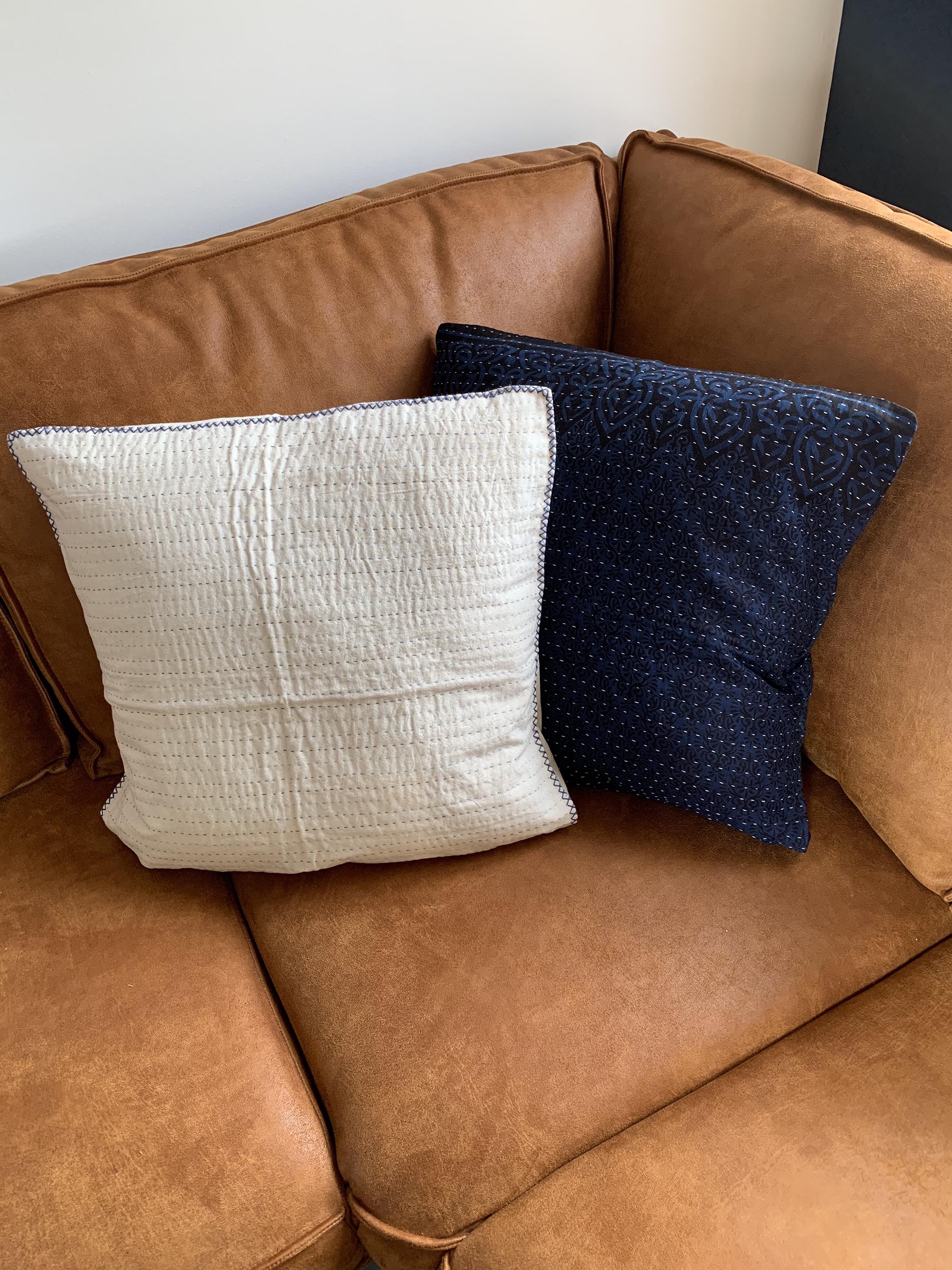 Natural Kantha Cushion Cover - Red
