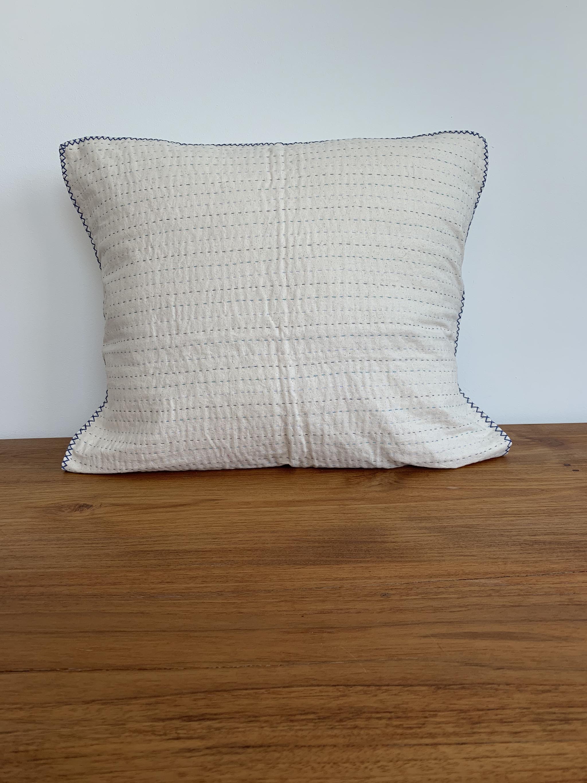 Natural Kantha Cushion Cover - Blue