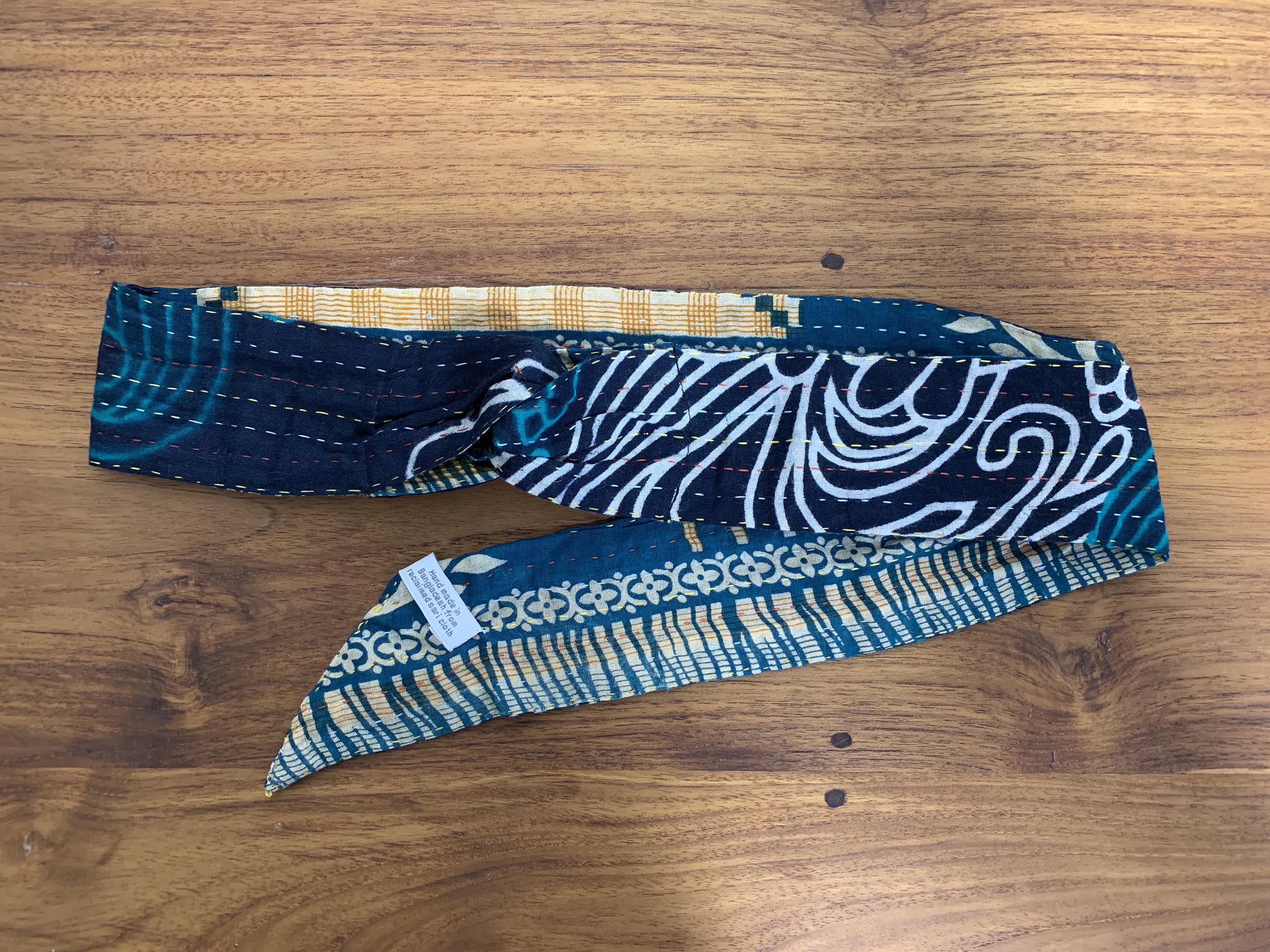 Knotted Kantha Head Wrap - Navy / Teal