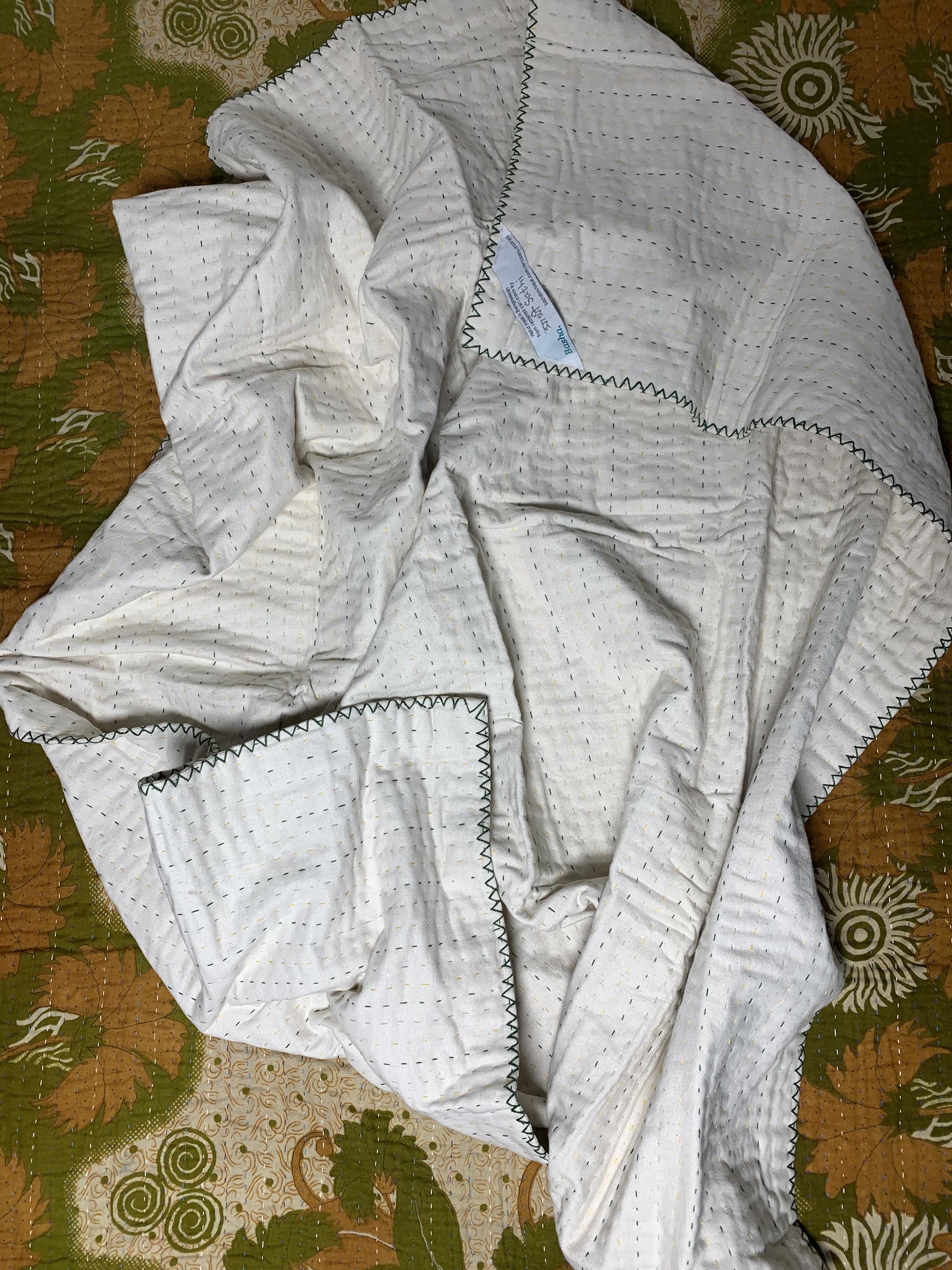 Small Natural Kantha - Green