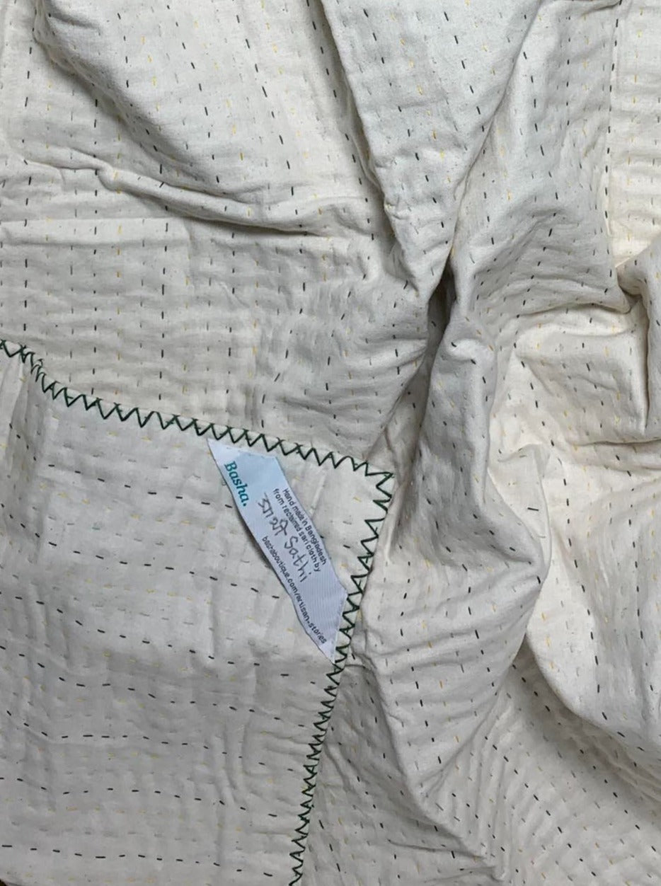 Small Natural Kantha - Green