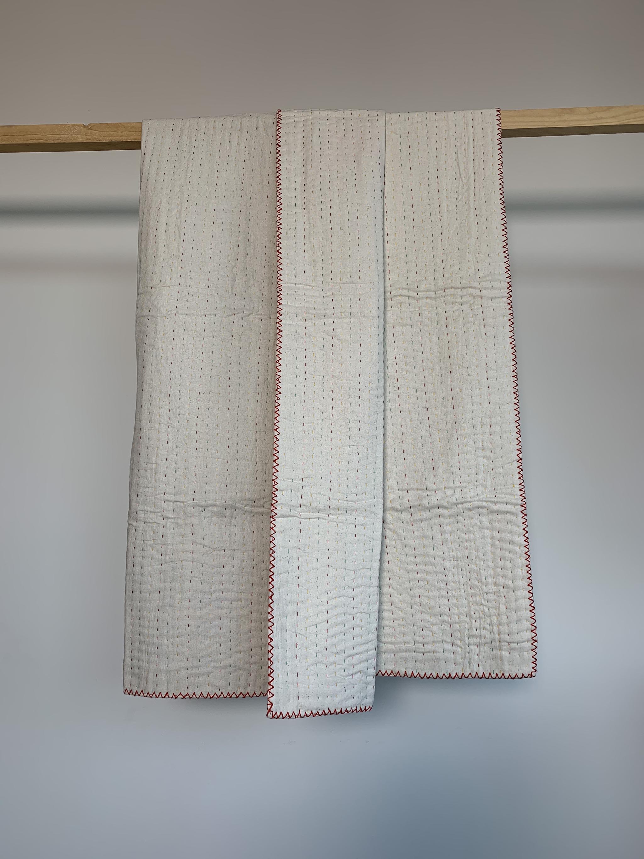 Medium Natural Kantha - Red / Yellow / Green